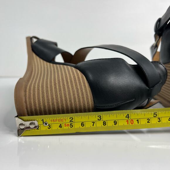 GH Bass & Co Womens 10 Black Leather‎ Crisscross Strap Wedge Heel Renae Sandals - Picture 11 of 12